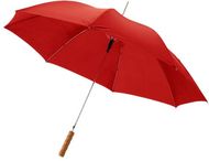 23" Lisa-sateenvarjo puukahvalla, automaattisesti avautuva, punainen liikelahja logopainatuksella